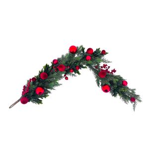 Pine Garland with Red Balls & Berries - 120cm