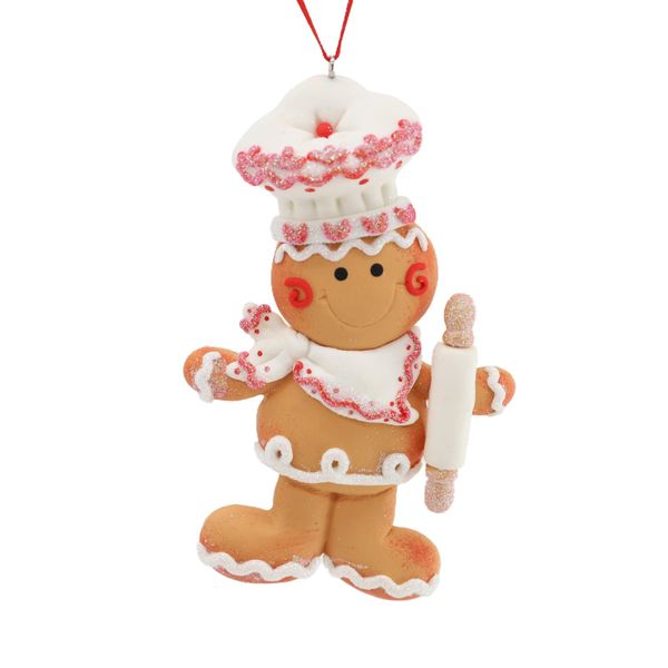 Gingerbread Chef Hanging Ornament with Glitter- 11cm