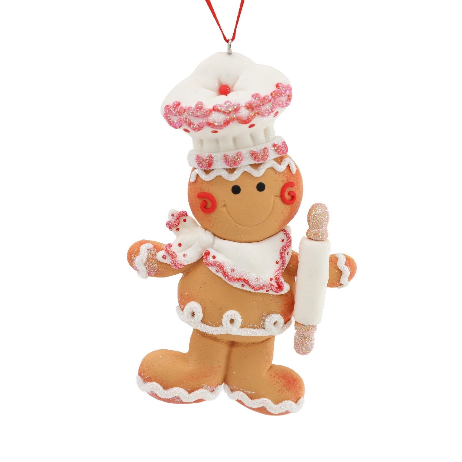 Gingerbread Chef Hanging Ornament with Glitter- 11cm