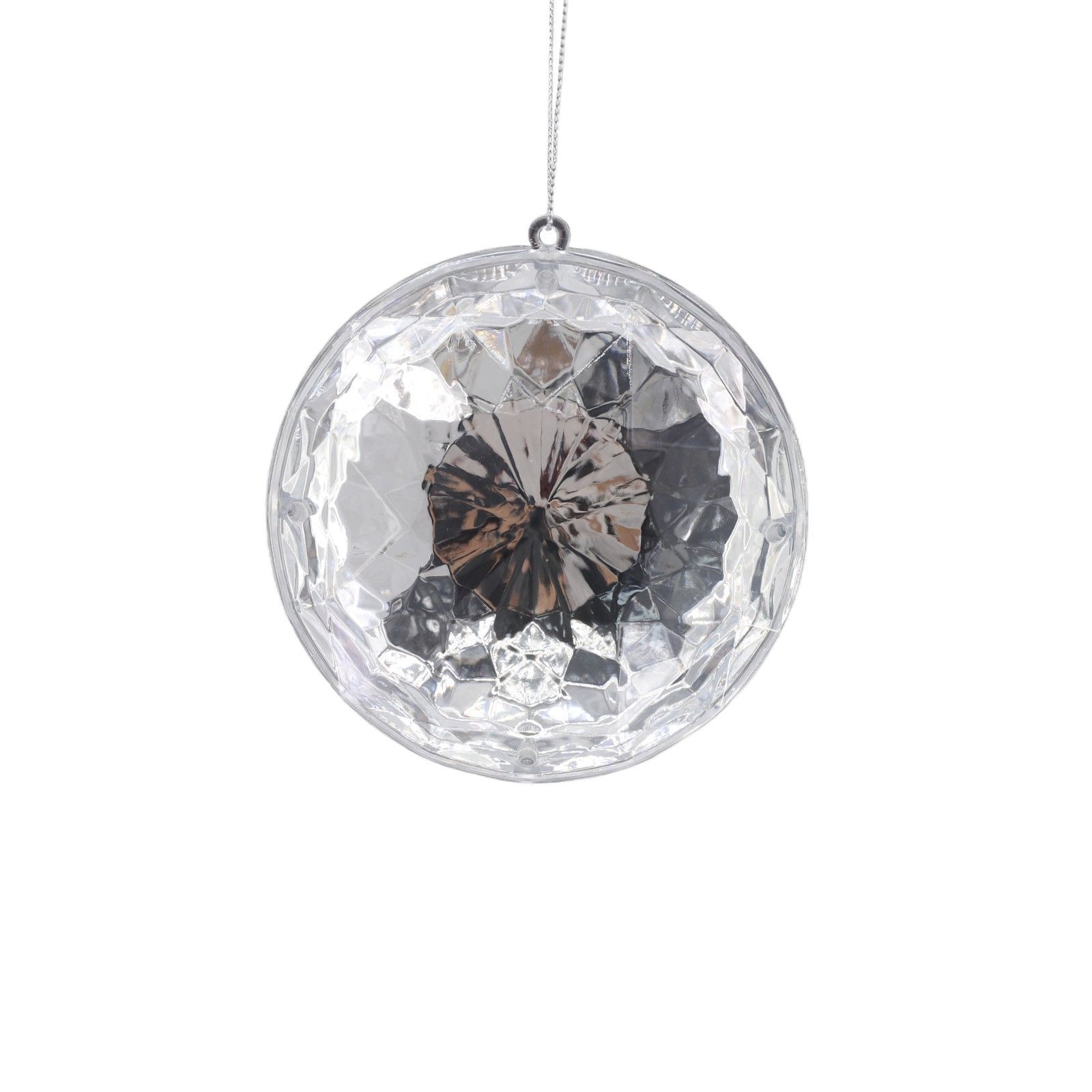 Diamond Round Hanging Ornament  - Silver - 10cm