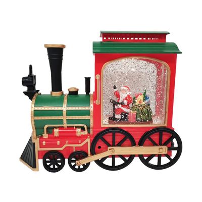 Santa Train Snow Globe - Green / Red - H20cm x W24cm