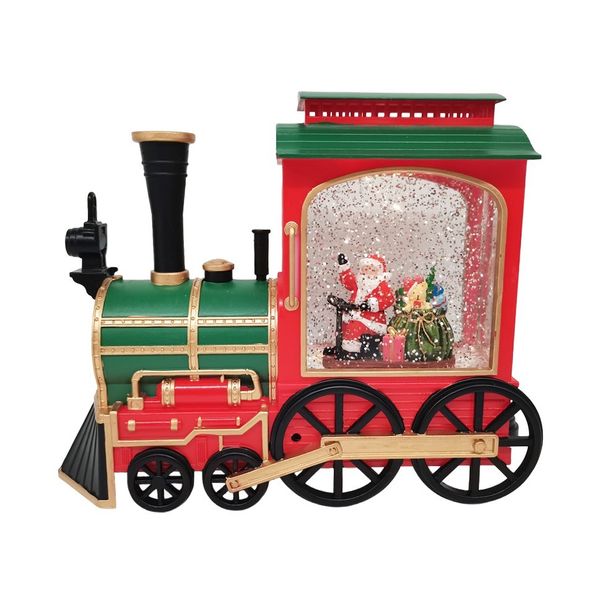 Santa Train Snow Globe - Green / Red - H20cm x W24cm