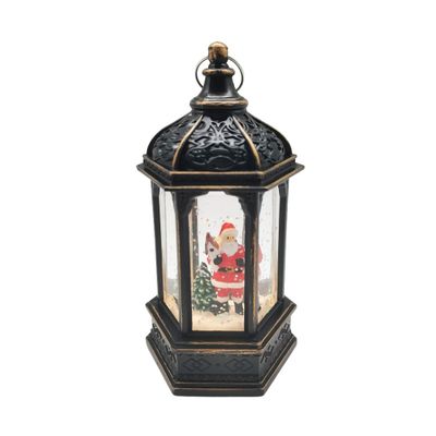 Santa Lantern Snow Globe - Black - H14cm