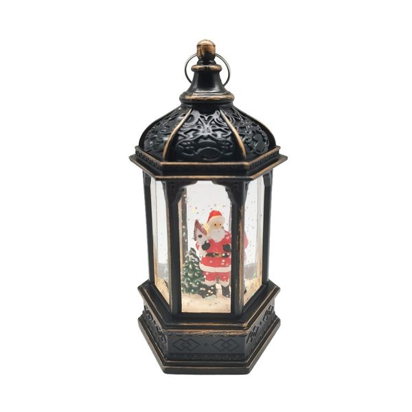 Santa Lantern Snow Globe - Black - H14cm