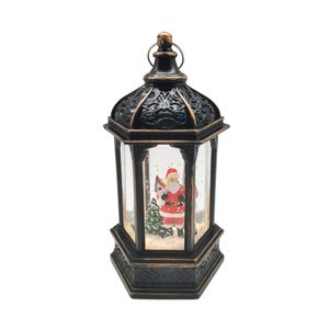 Santa Lantern Snow Globe - Black - H14cm