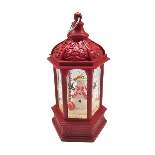 Snowman Lantern Snow Globe - Red - H14cm