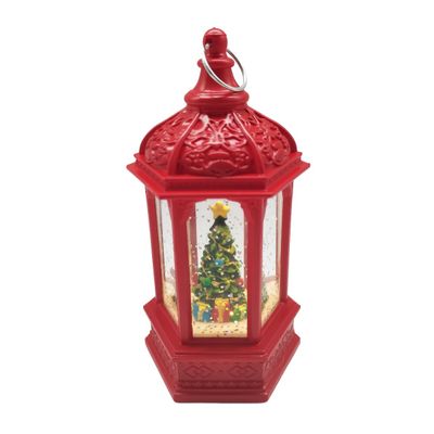 Christmas Tree Lantern Snow Globe - Red - H14cm