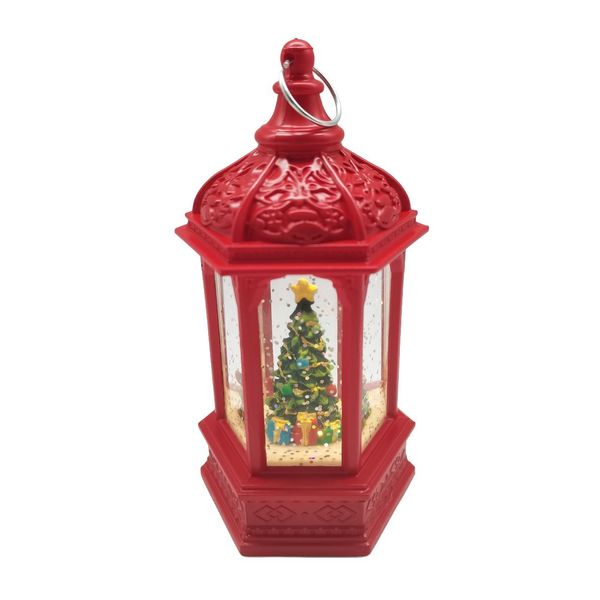 Christmas Tree Lantern Snow Globe - Red - H14cm