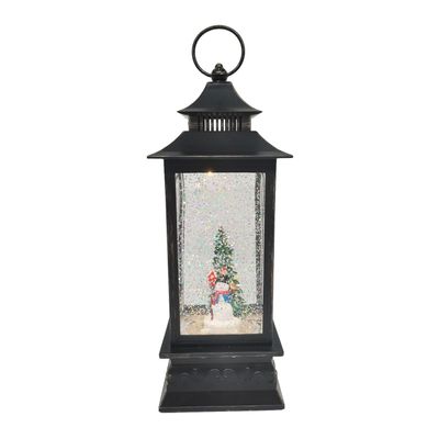 Snowman Lantern Snow Globe - Black - H28cm