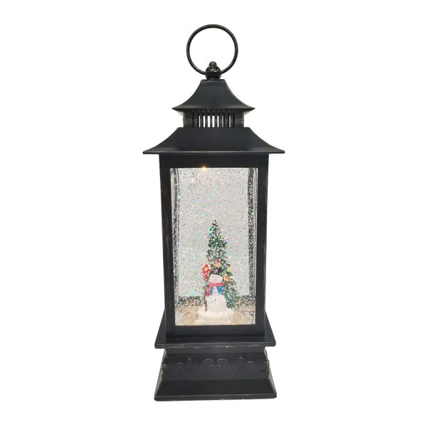 Snowman Lantern Snow Globe - Black - H28cm