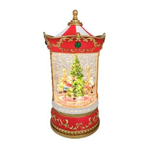 Festive Carousel with Christmas Tree Light Up Snow Globe - H24cm