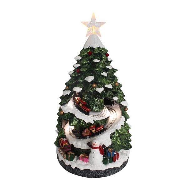 Christmas Tree Ornament with Moving Train & Light Up Star - H38cm