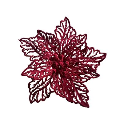 Flocked Poinsettia  - Burgundy - 15cm