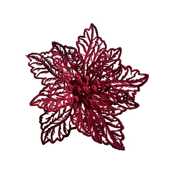 Flocked Poinsettia  - Burgundy - 15cm