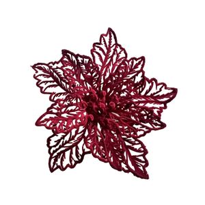 Flocked Poinsettia  - Burgundy - 15cm