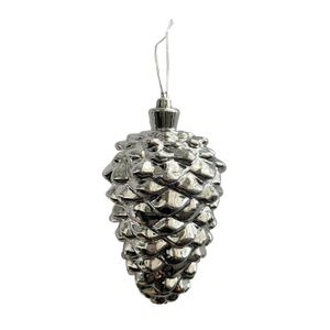 Shiny Pinecone Hanging Ornament - Silver - 18cm