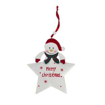 Merry Christmas Star with Snowman Hanging Decoration