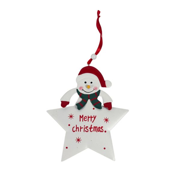 Merry Christmas Star with Snowman Hanging Decoration