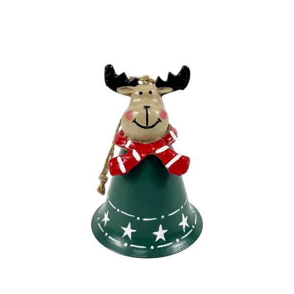 Bell with Reindeer Topper - Green - H10cm
