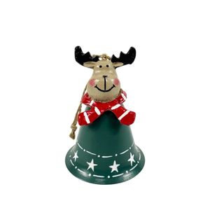Bell with Reindeer Topper - Green - H10cm