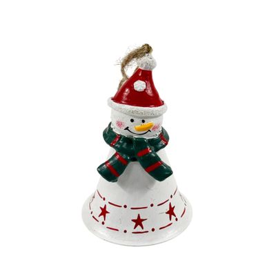Bell with Snowman Topper - White - H10cm