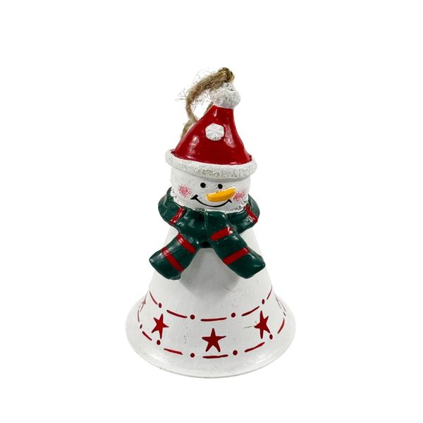 Bell with Snowman Topper - White - H10cm