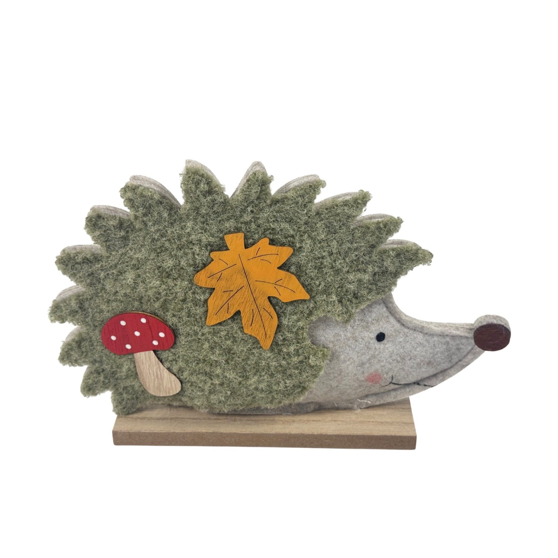 Hedgehog  with Leaf & Toadstool Ornament -H15cm
