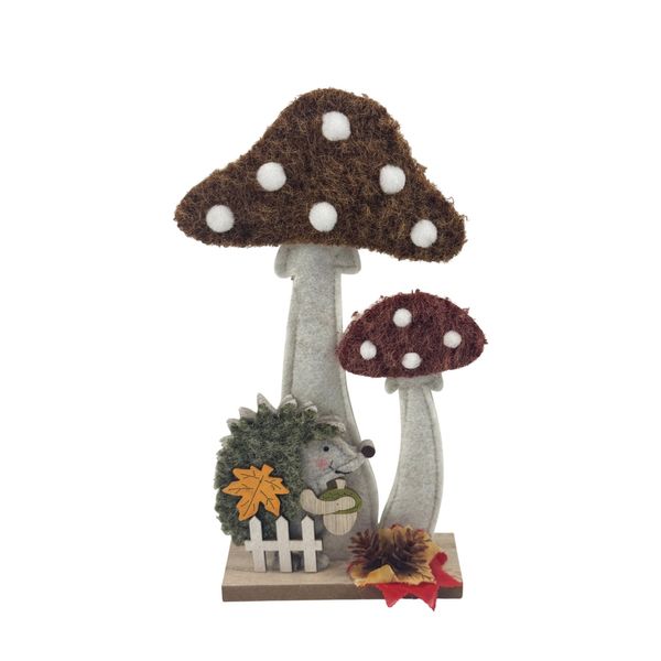 Wooden Mushroon With Felt Hedgehog -H22.5