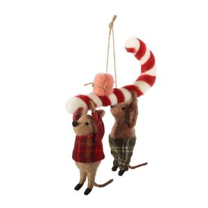 Felt Mice Carrying a Candy Cane Hanging Decoration - H16.5cm