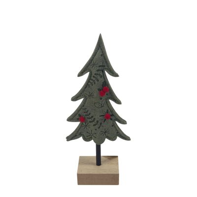 Felt Tree on Wooden Base - Green - H20cm