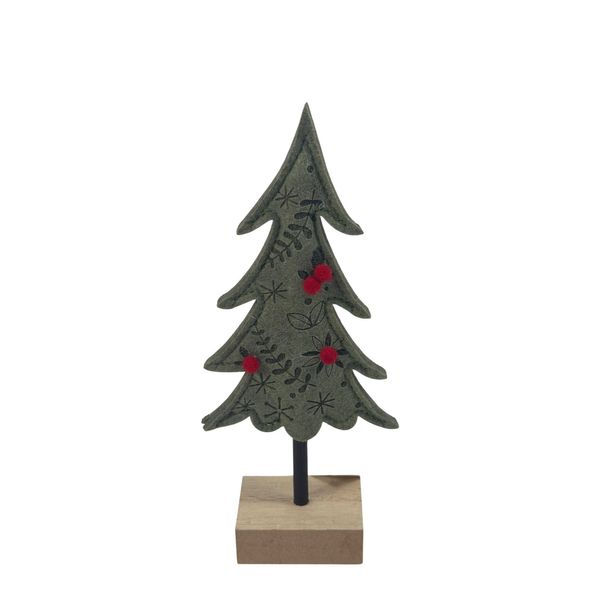 Felt Tree on Wooden Base - Green - H20cm