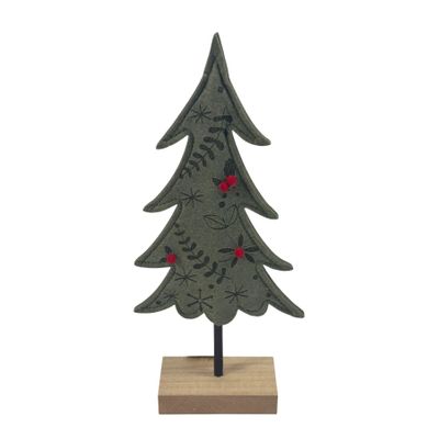 Felt Tree on Wooden Base - Green - H30cm