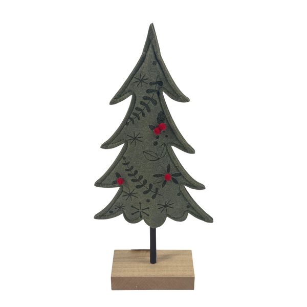 Felt Tree on Wooden Base - Green - H30cm