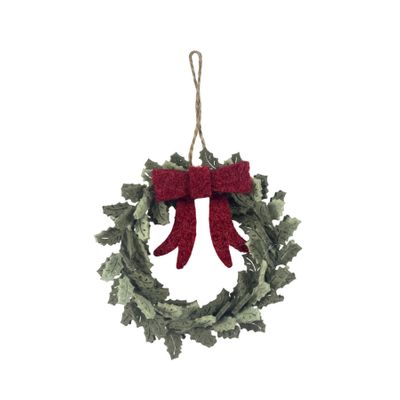 Felt Leaf Garland with Red Bow Hanging Decoration  - 10cm