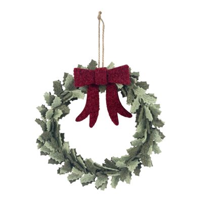 Felt Leaf Garland with Red Bow Hanging Decoration  - 30cm