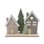 Felt Houses with Trees on Wooden Base - H20.7cm