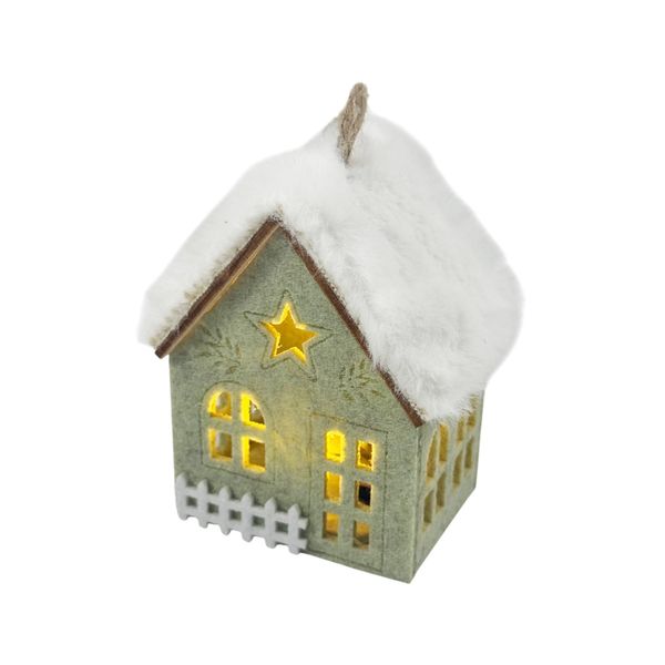 Felt House Hanging Decoration with LED Lights - 8.5cm