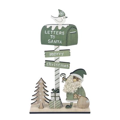 Wooden Letter to Santa Postbox on Wooden Base - H30cm