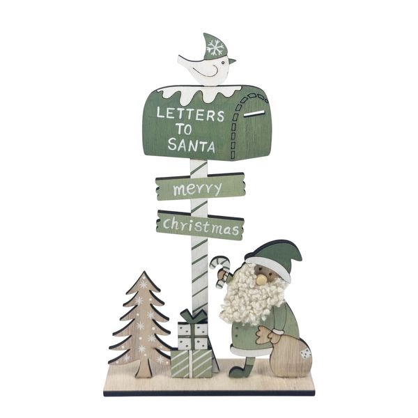 Wooden Letter to Santa Postbox on Wooden Base - H30cm