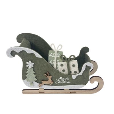 Felt Sleigh with Gifts Ornament - H14 X 22.5Cm