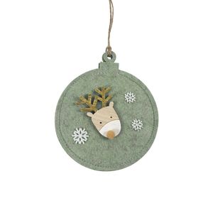 Felt Flat Bauble shaped Hanger with Wooden Reindeer Face  
