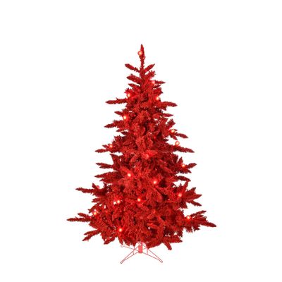 Flocked Red Christmas Tree - Pre Lit - Red & Warm White LED - 748 Tips - 6ft