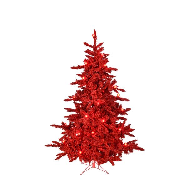 Flocked Red Christmas Tree - Pre Lit - Red & Warm White LED - 748 Tips - 6ft