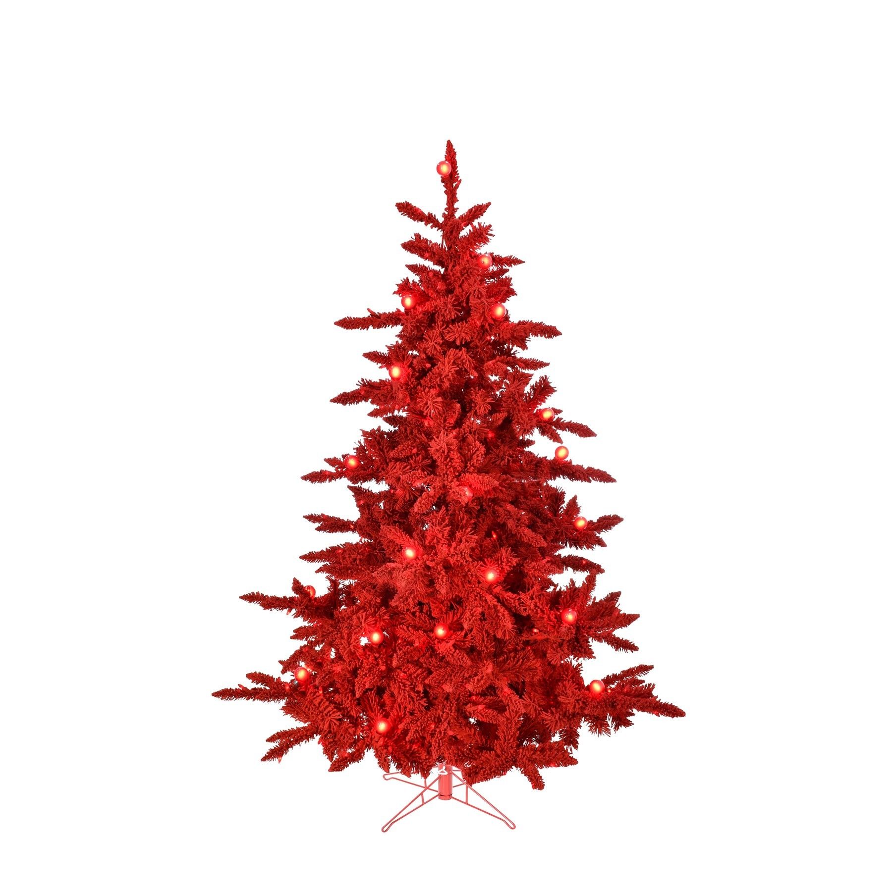 Flocked Red Christmas Tree - Pre Lit - Red & Warm White LED - 748 Tips - 6ft