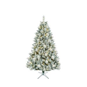 Lightly Frosted Christmas Tree with Glitter - Pre Lit with Timer & Dimmer - Warm