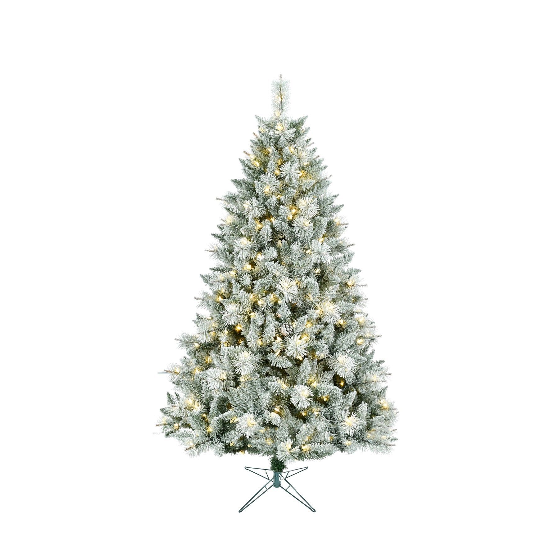 Lightly Frosted Christmas Tree with Glitter - Pre Lit with Timer & Dimmer - Warm