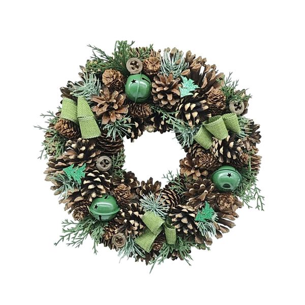 Wreath  - Green Ribbon Bows /Bells / Trees- 30cm