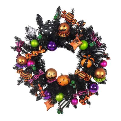 Halloween Pumpkin & Candy Black Foliage Wreath - 60cm