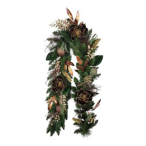 Mixed Foliage, Bauble & Magnolia Garland - Brown - 182cm
