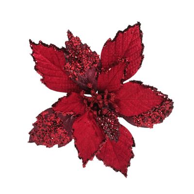 Beaded Poinsettia Clip - Red - 22cm